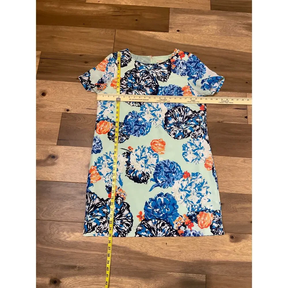 J.Crew Hydrangea Medallion Short Sleeve Shift Dress Size 14 Mint Blue